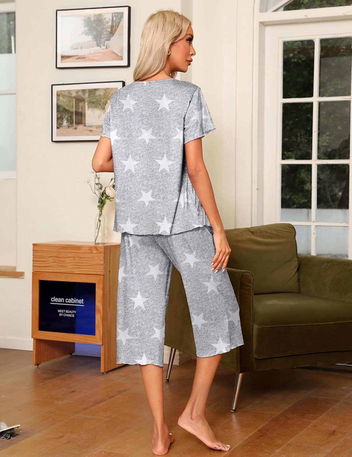 Pajama Set 2 Piece Capri Pants Top Soft Pjs