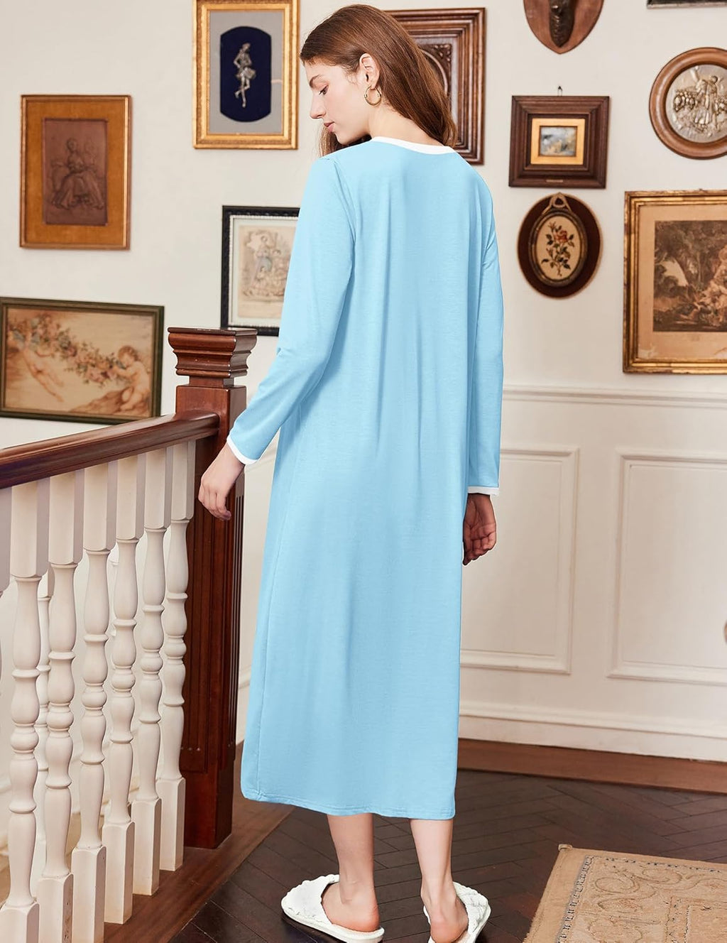 Cotton Floral Nightgowns Long Sleeve Full Length Night Gown