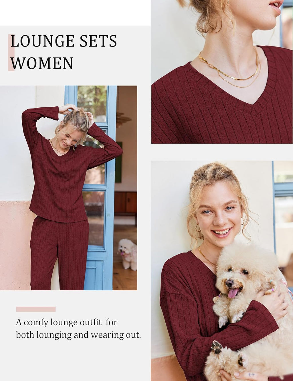 Lounge Sets Long Sleeve Knit Ribbed Pajama Sets