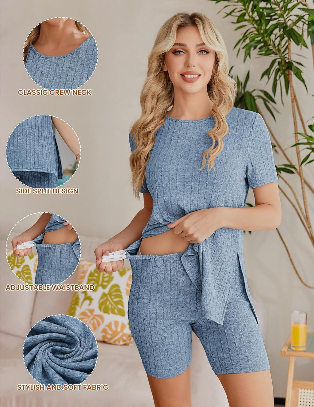 Maternity Sets 2 Piece Outfits Ribbed Knit Shirts and Shorts