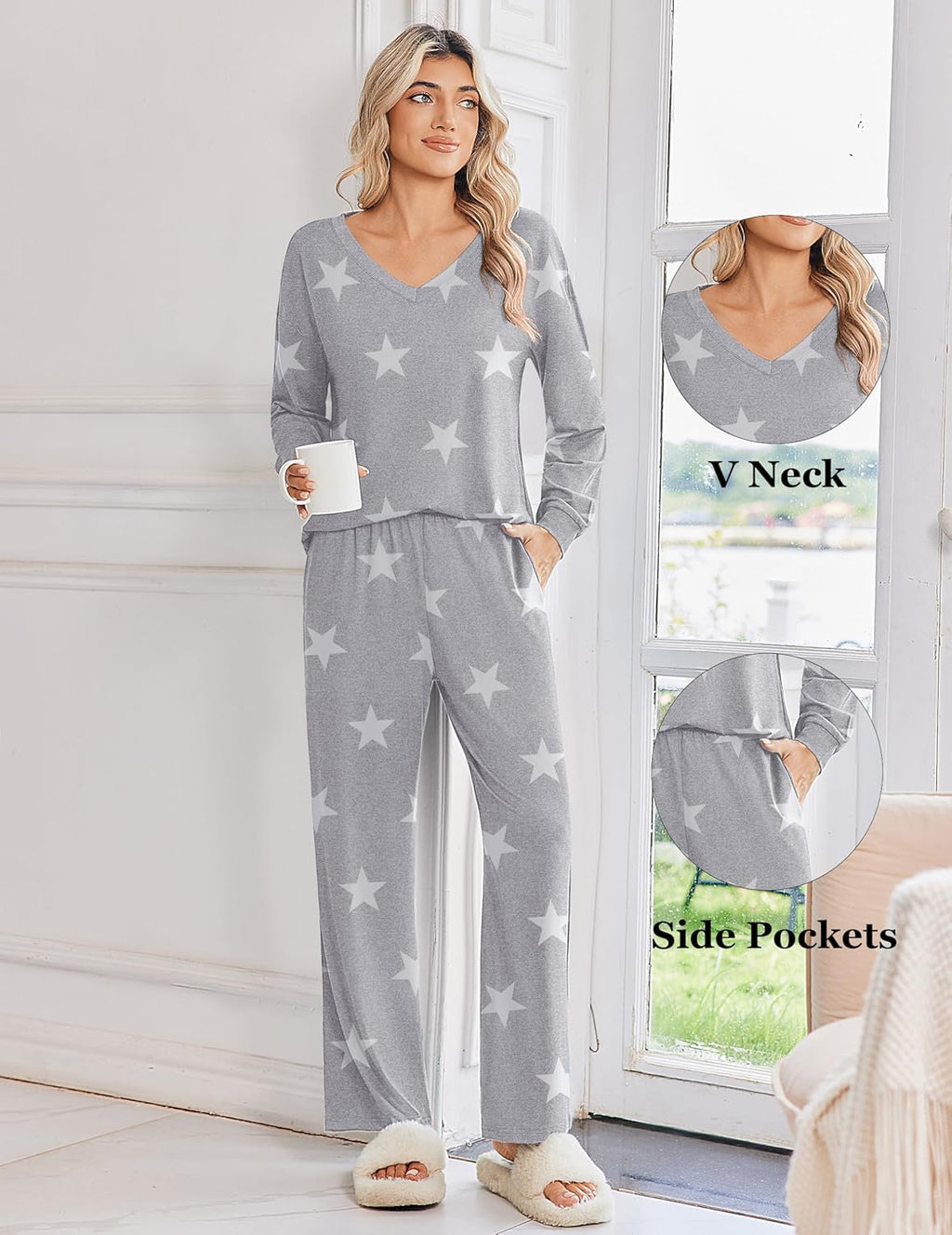 2 Pack Pajama Sets Long Sleeve Pajamas Top and Pants