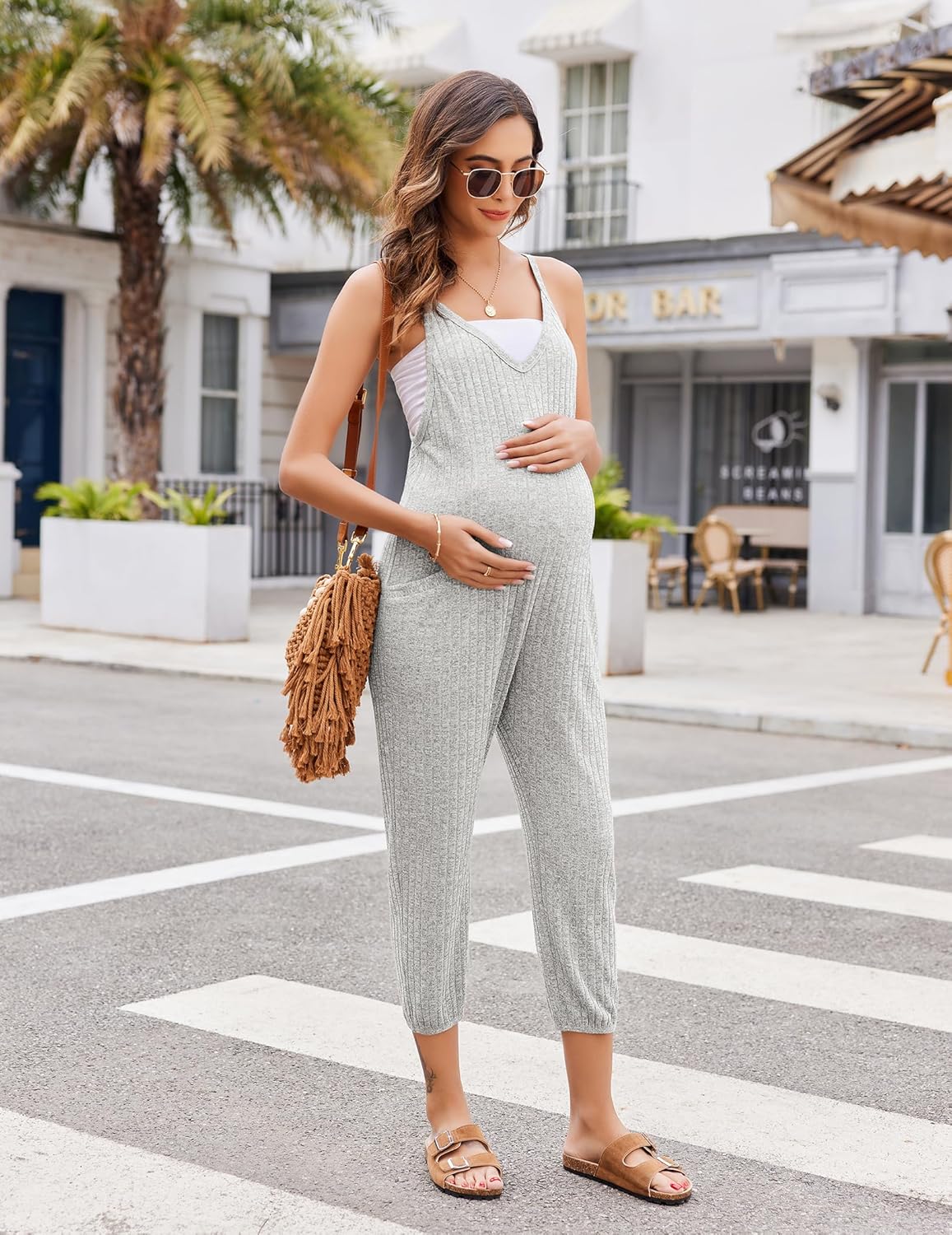 Jumpsuits for Women Sleeveless Ribbed Overall Jumpsuit Romper