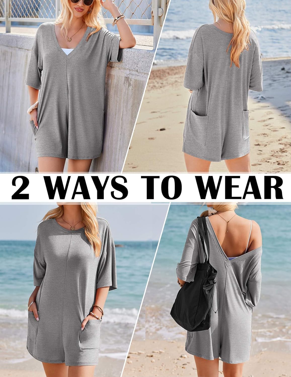 Rompers for Women Oversized Reversible Baggy T-shirt Jumpsuit