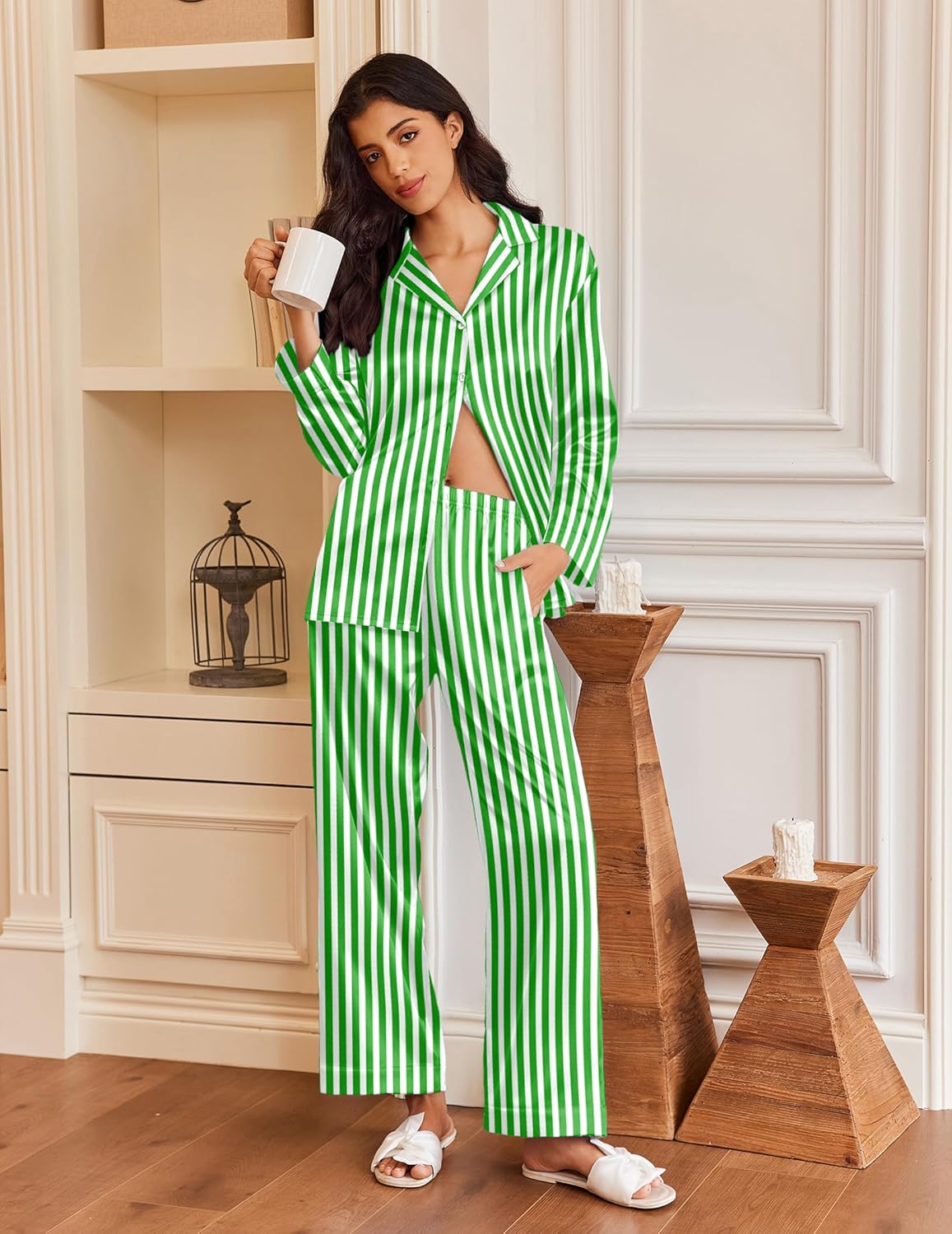 Silk Satin Pajamas Button Down Pjs Set Sleepwear