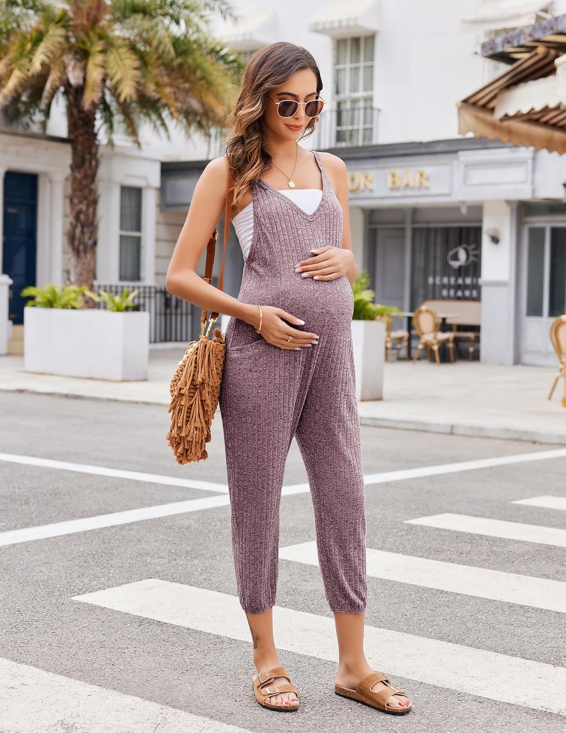 Jumpsuits for Women Sleeveless Ribbed Overall Jumpsuit Romper