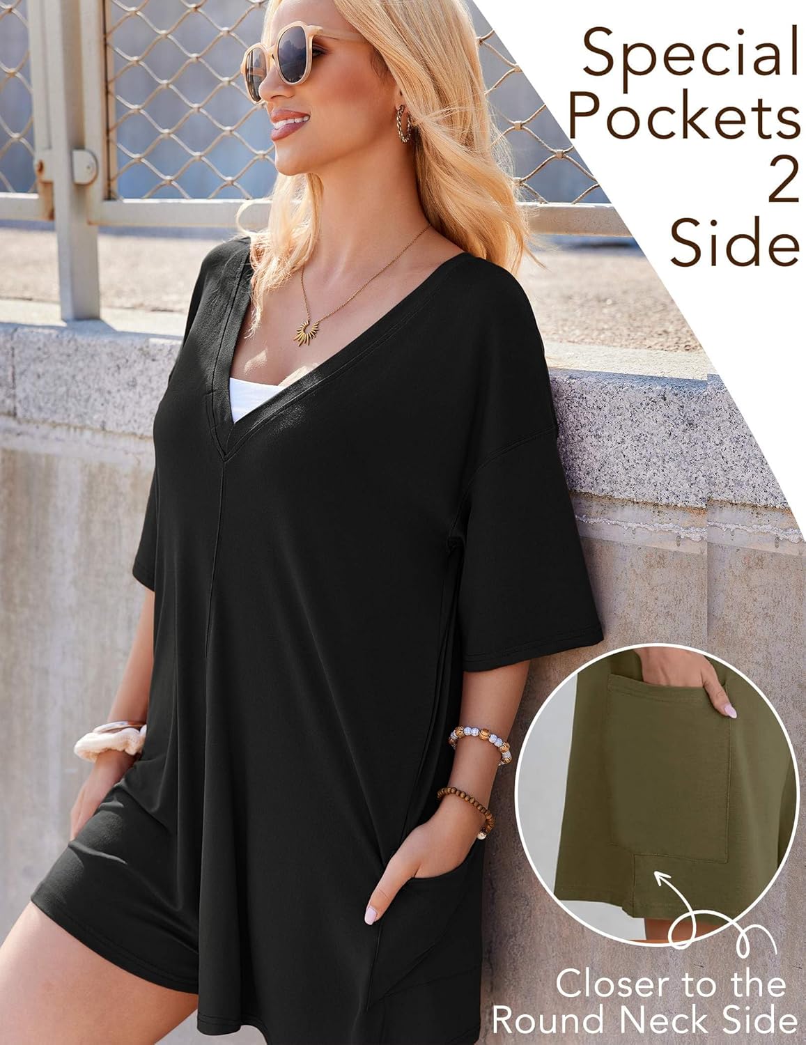 Rompers for Women Oversized Reversible Baggy T-shirt Jumpsuit