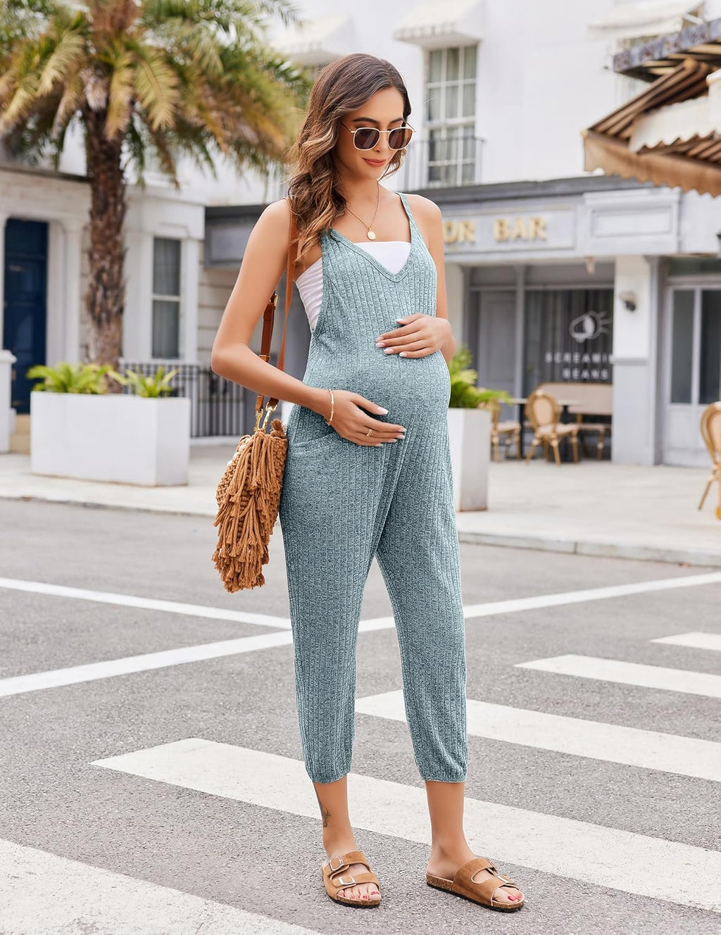Jumpsuits for Women Sleeveless Ribbed Overall Jumpsuit Romper