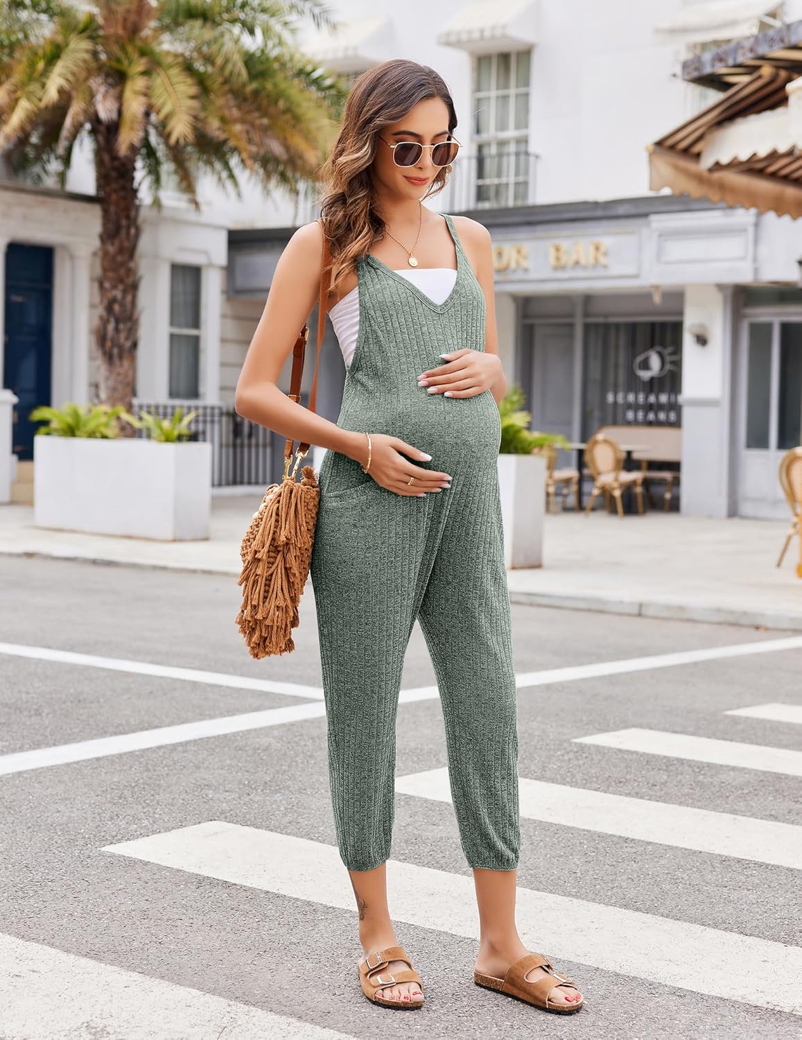 Jumpsuits for Women Sleeveless Ribbed Overall Jumpsuit Romper