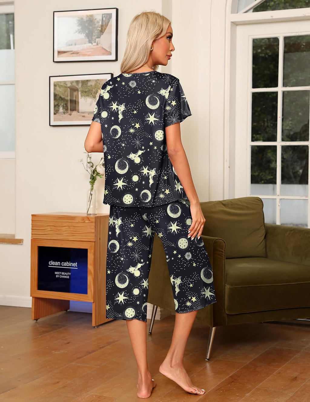 Pajama Set 2 Piece Capri Pants Top Soft Pjs