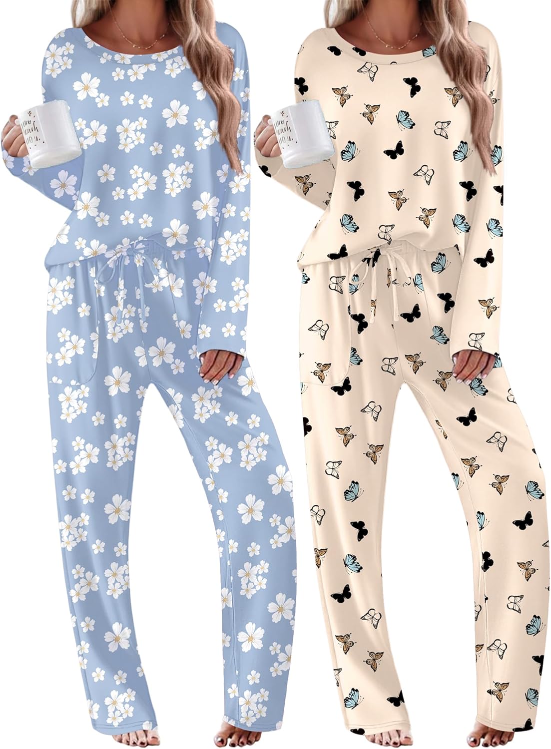 2 Pack Pajama Sets Long Sleeve Soft Pjs Set
