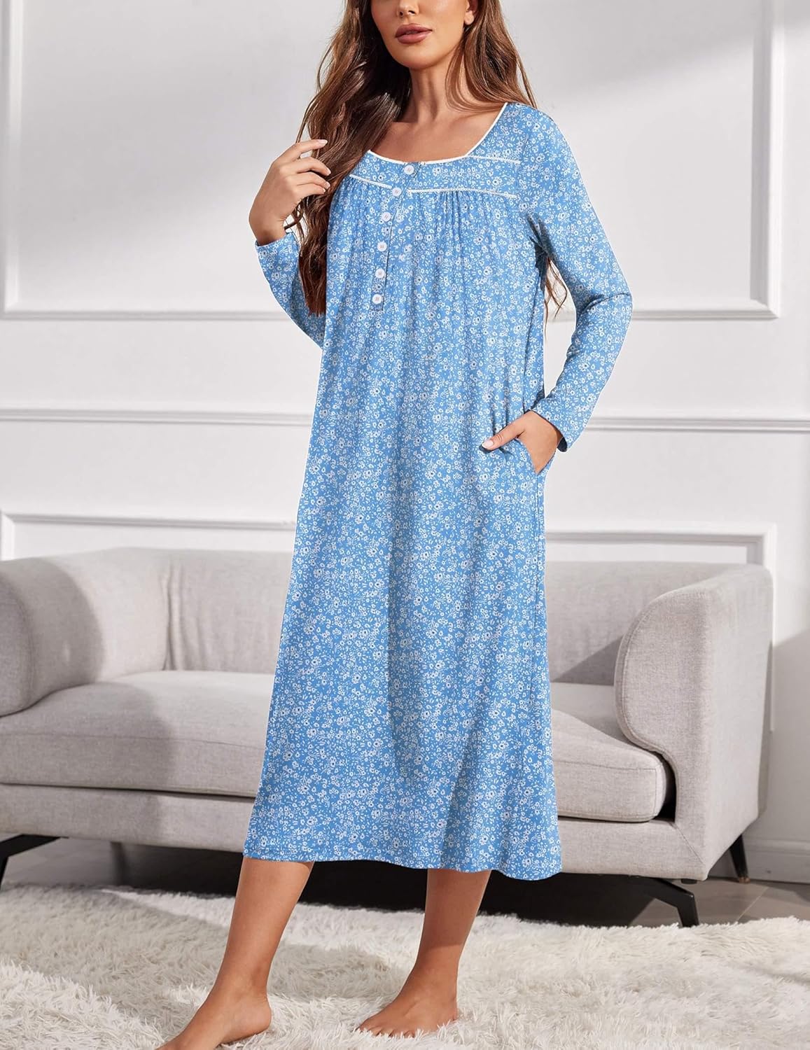 Long Sleep Shirts Henley Night Shirts Full Length Nightgown