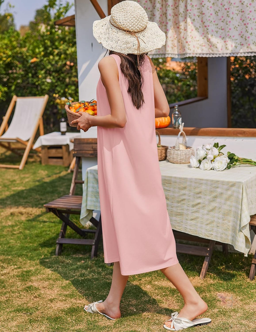 Cotton Long Night Gown Sleeveless Sleep Dress