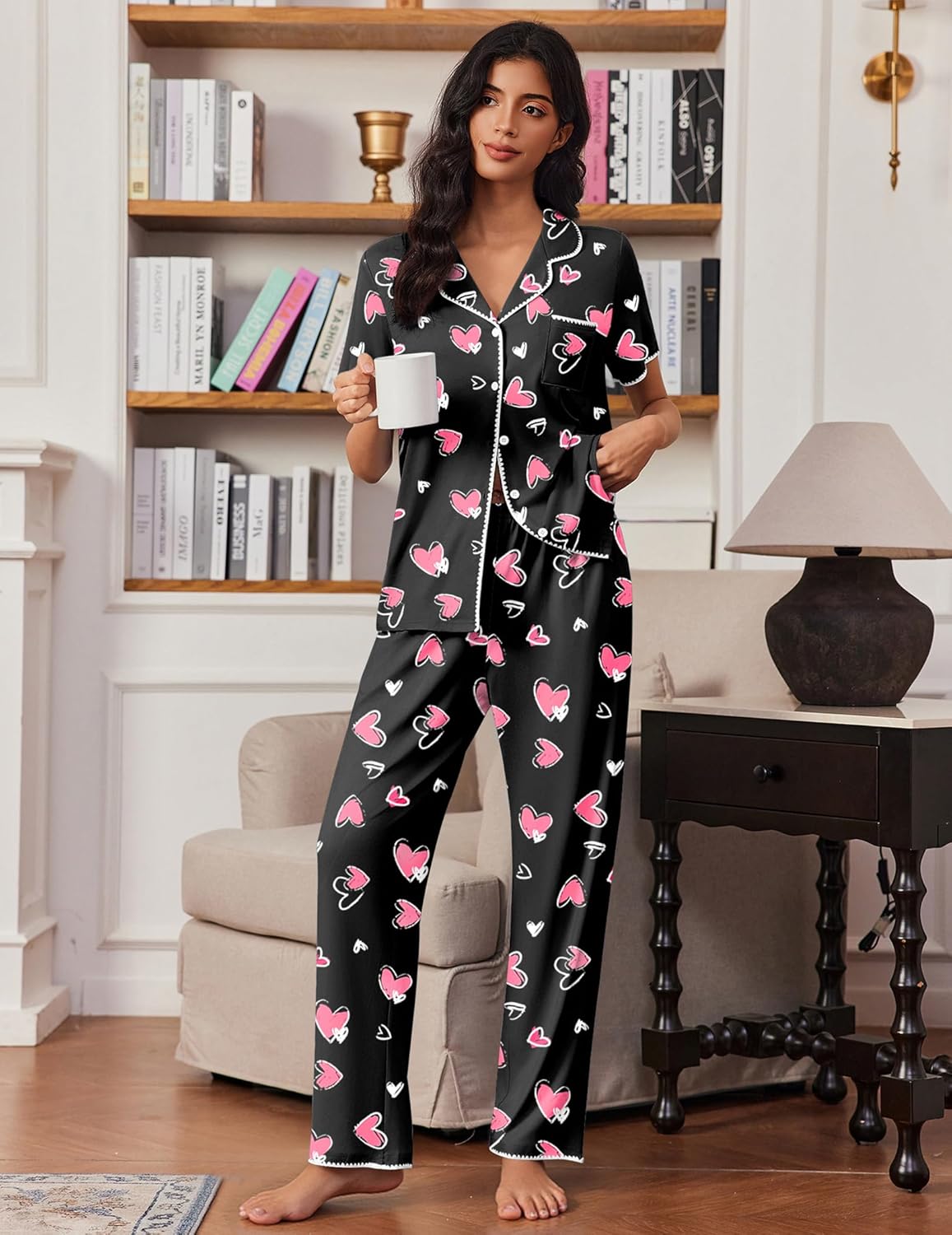 Button Up Soft Pjs Short Sleeve 2 Piece Lounge Sets