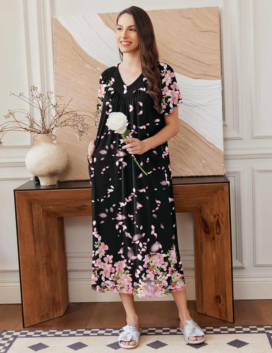 Long Nightgowns for Women Short Sleeve House Dress