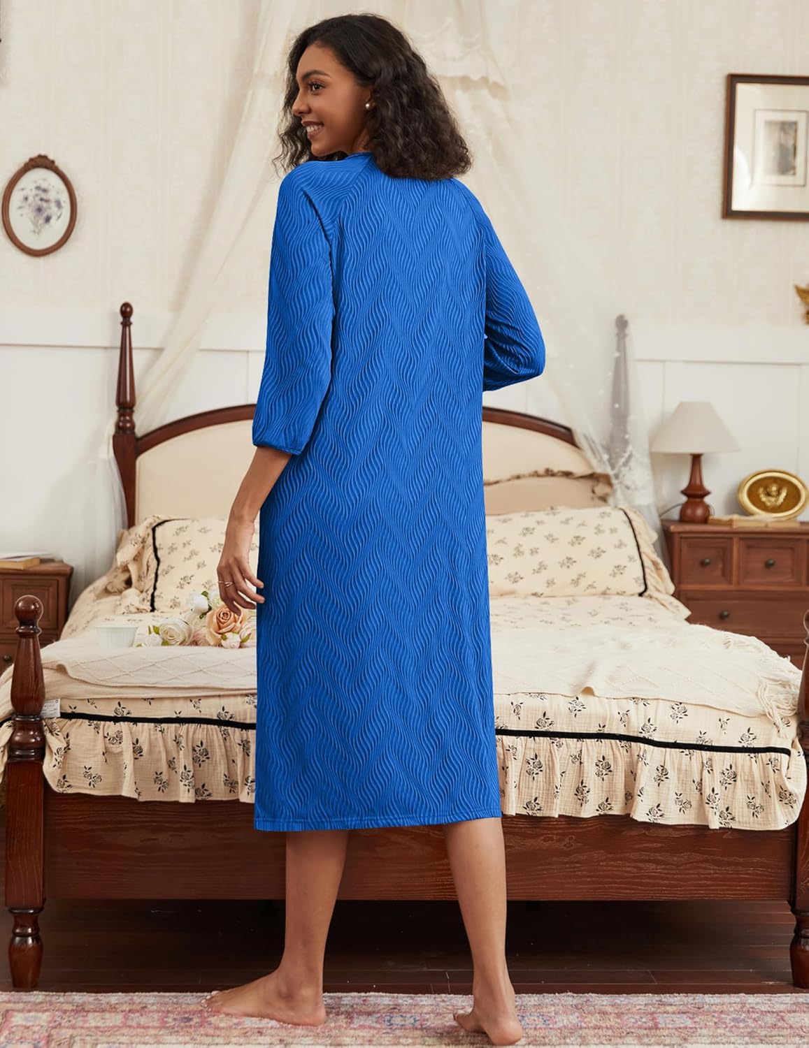 Zipper Robes for Women Ribbed Knit Bathrobe