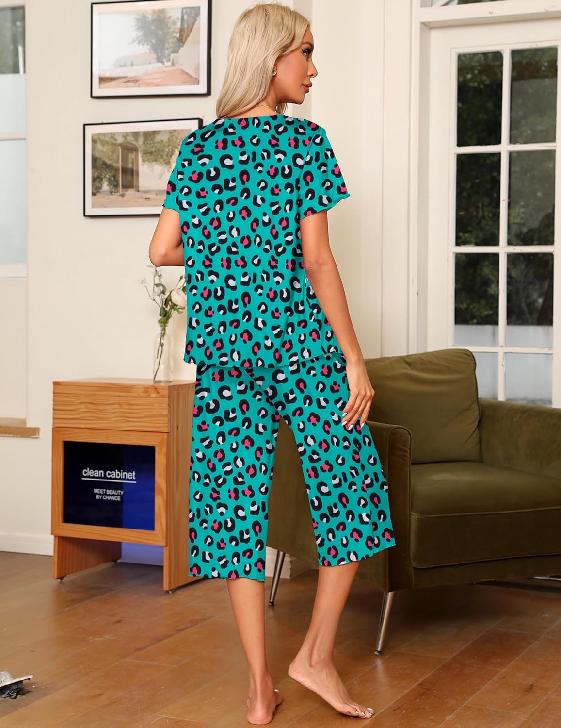 Pajama Set 2 Piece Capri Pants Top Soft Pjs