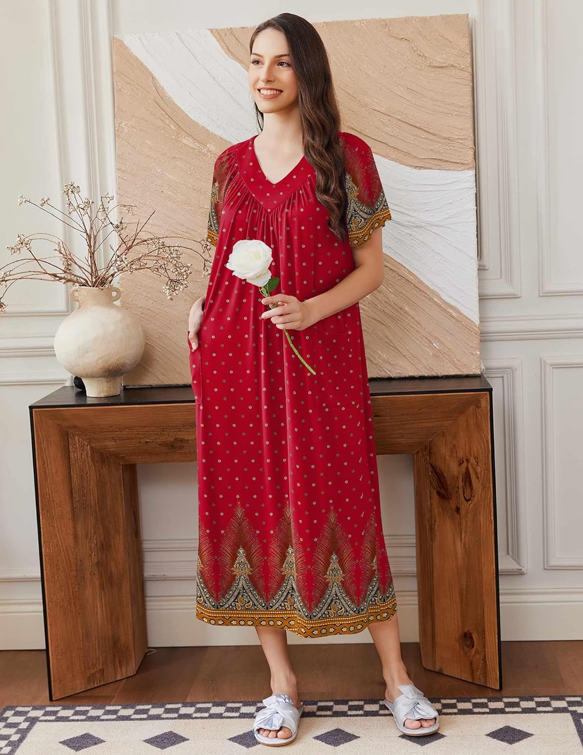 Long Nightgowns for Women Short Sleeve House Dress