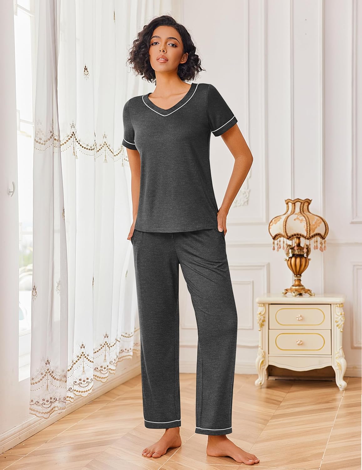 2 Piece Lounge Set Soft Pajama Sets Short Sleeve and Pants Pj Sets