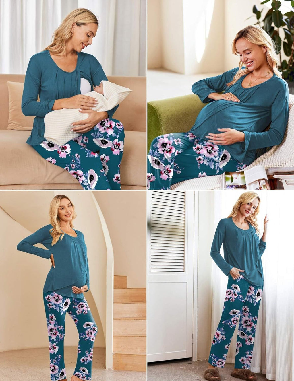 Maternity Nursing Pajama Set Long Sleeve Top & Pants