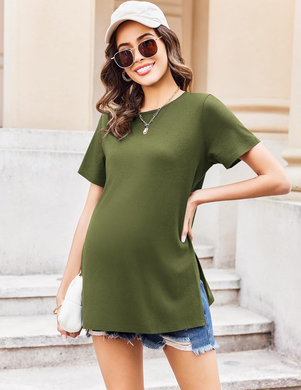 Maternity Shirts Short Sleeve Split Side Tops