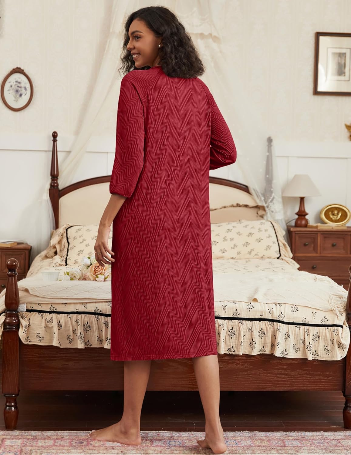 Zipper Robes for Women Ribbed Knit Bathrobe