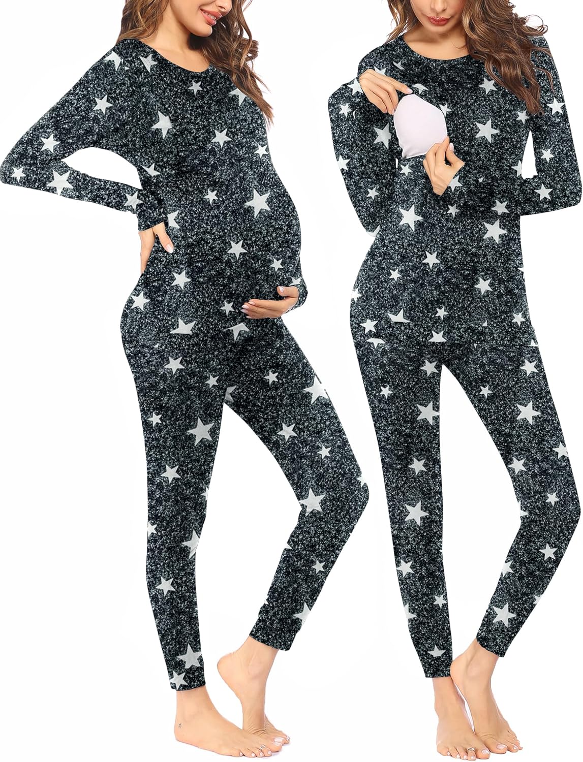 Teddy Pajama Set Long Sleeve Maternity Sleepwear