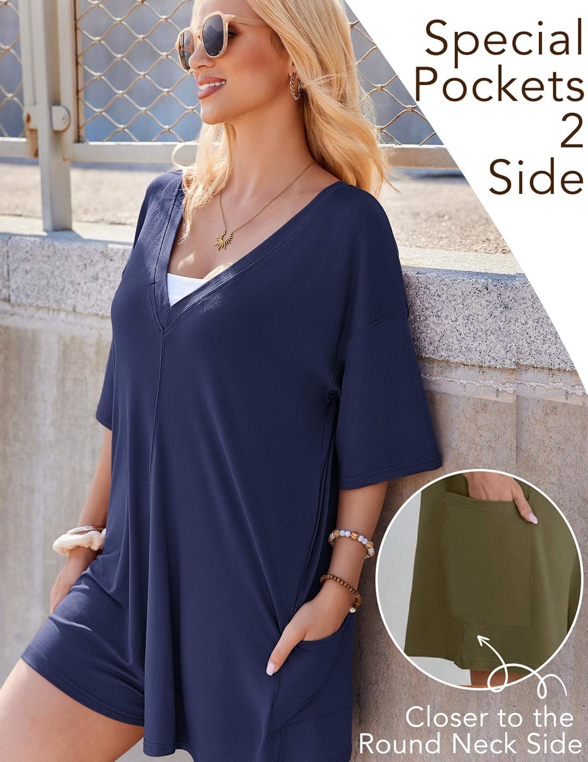 Rompers for Women Oversized Reversible Baggy T-shirt Jumpsuit