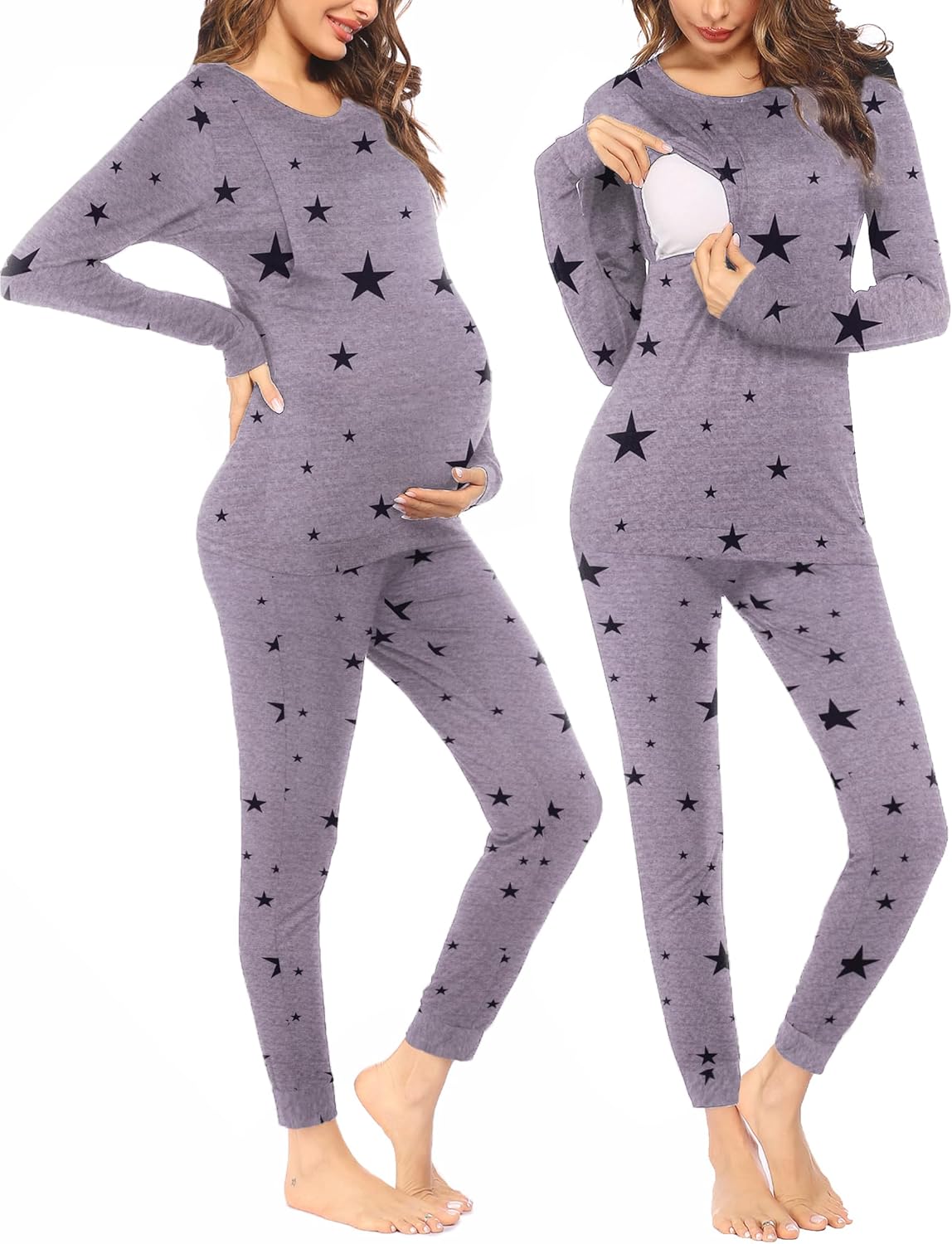 Teddy Pajama Set Long Sleeve Maternity Sleepwear