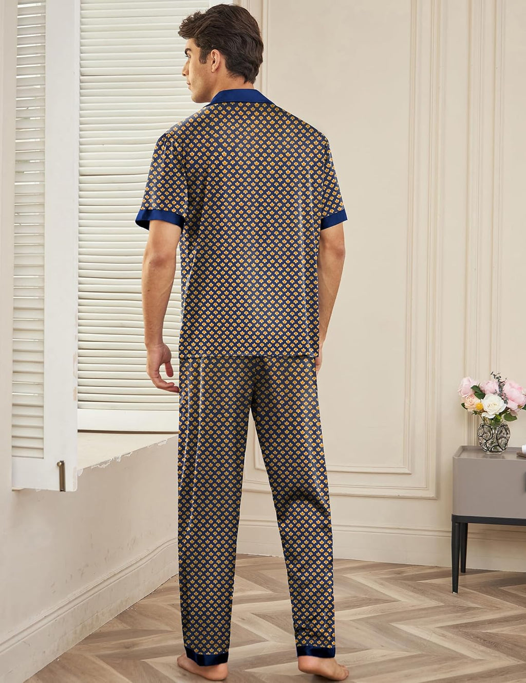 Men Satin Silk Pajamas Set 2 Piece Sleepwear
