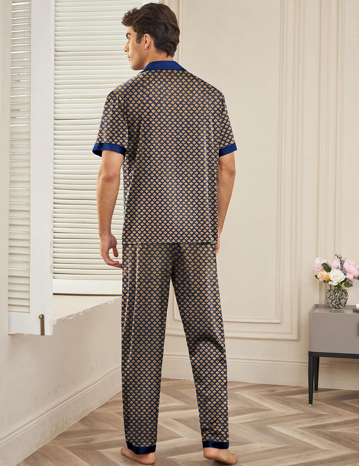 Men Satin Silk Pajamas Set 2 Piece Sleepwear