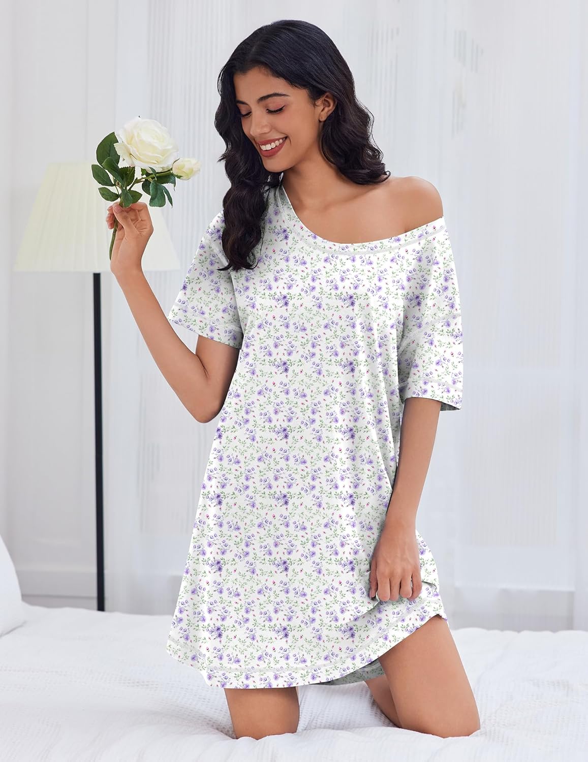 Cotton Nightgowns Women Oversized Short Sleeve Night Shirt