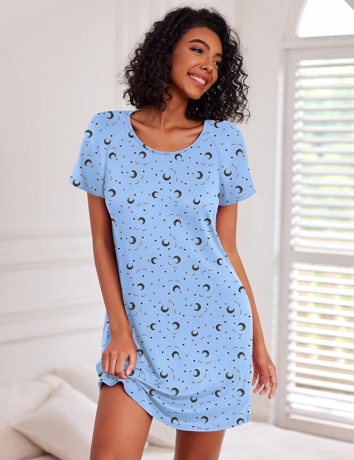 Cotton Short Sleeve Nightshirt Crew Neck Comfy Nightdress