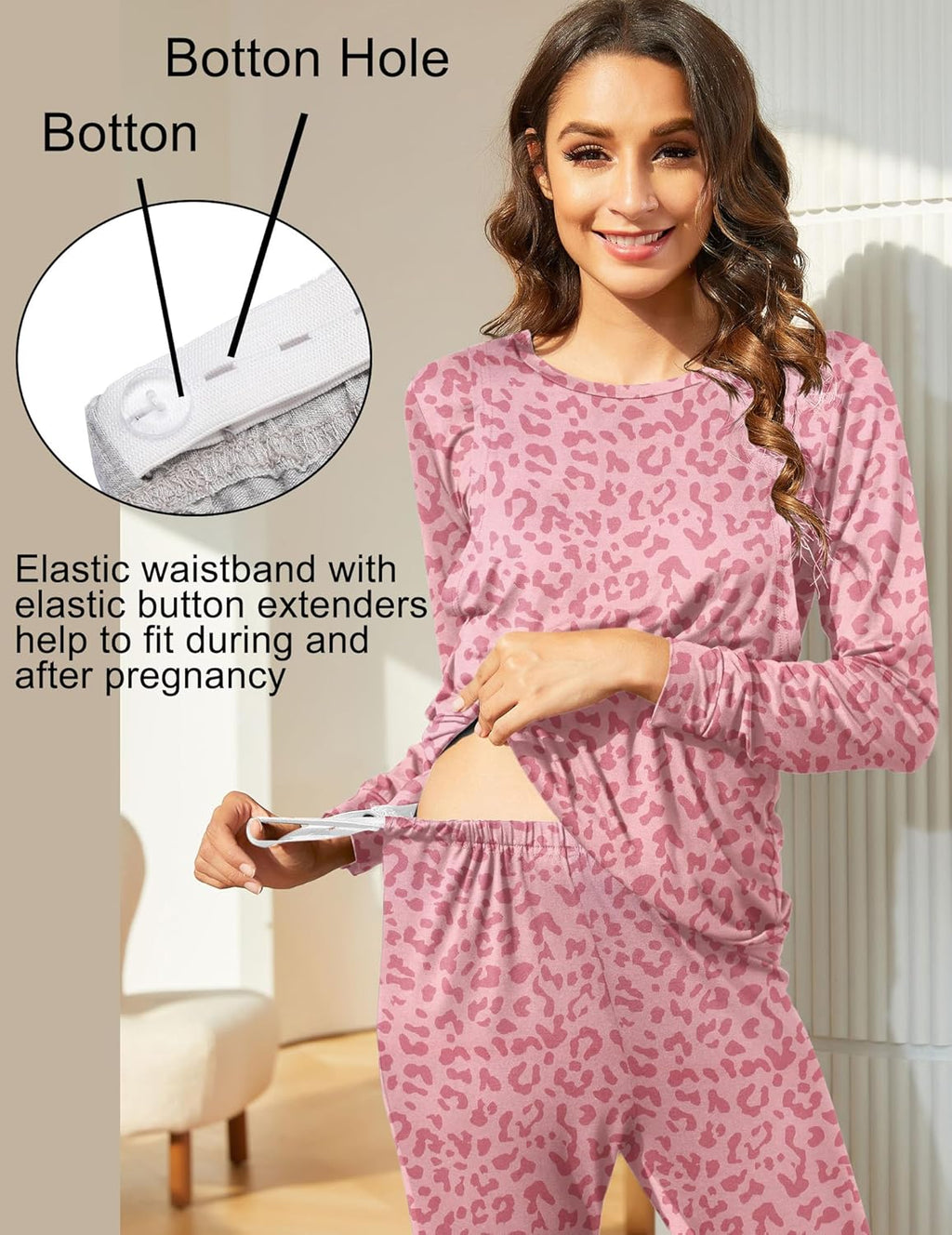 Teddy Pajama Set Long Sleeve Maternity Sleepwear