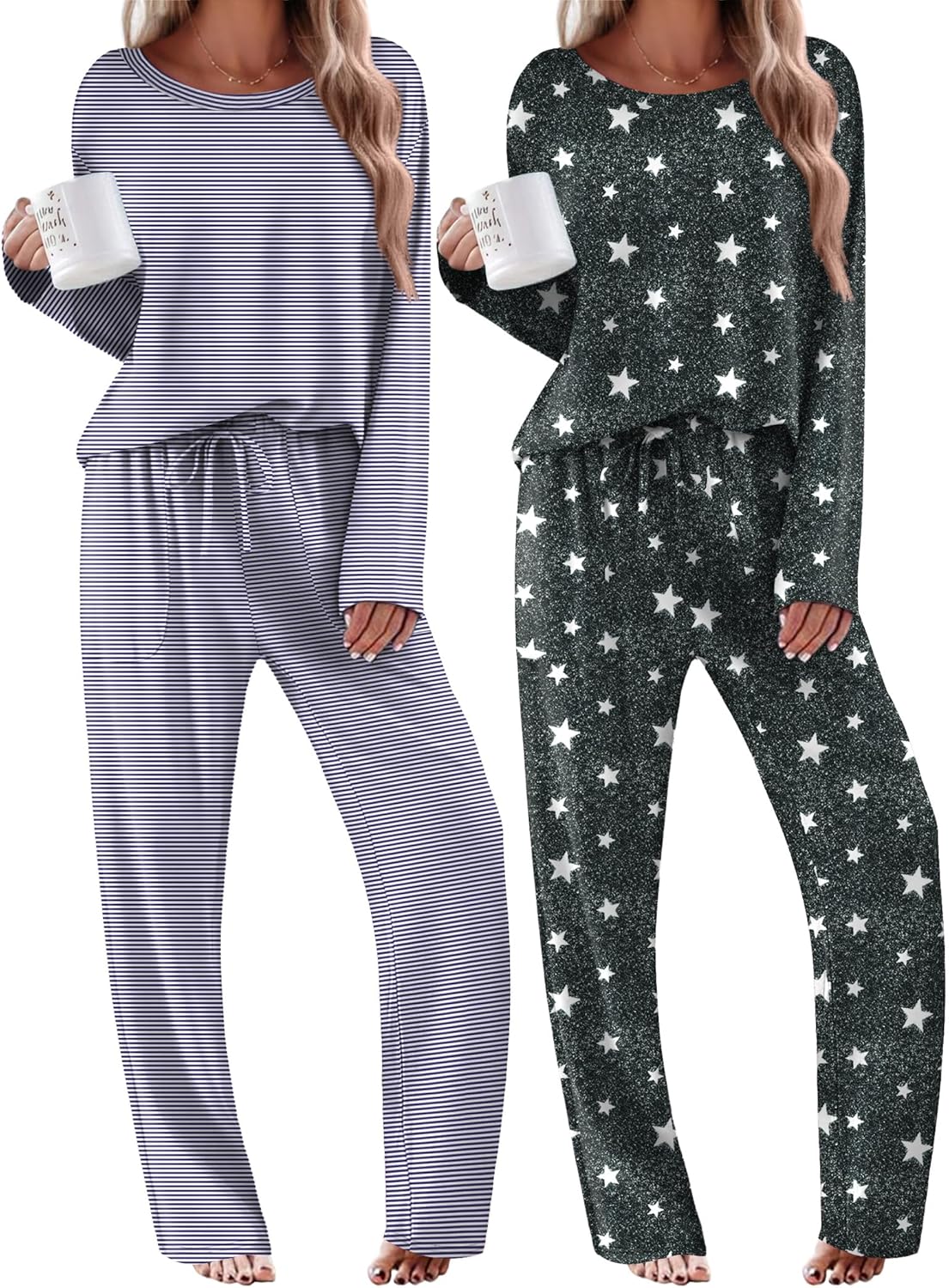 2 Pack Pajama Sets Long Sleeve Soft Pjs Set