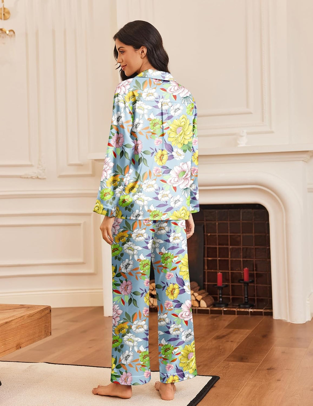 Silk Satin Pajamas Button Down Pjs Set Sleepwear