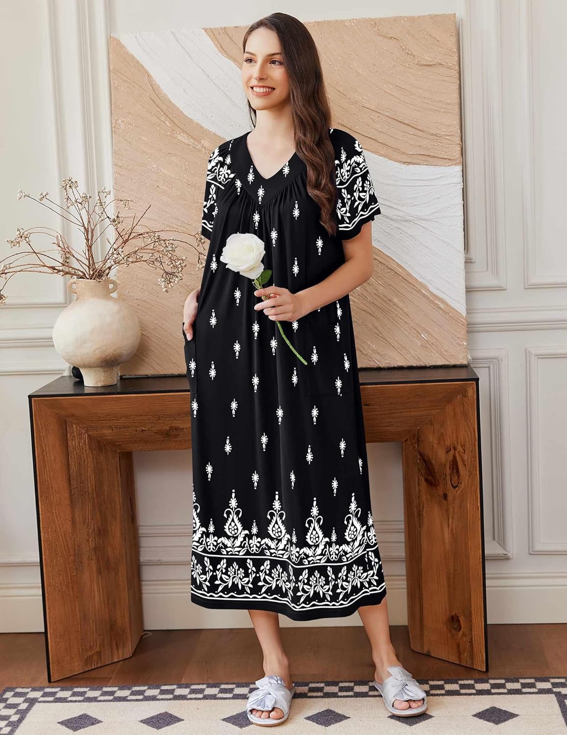 Long Nightgowns for Women Short Sleeve House Dress