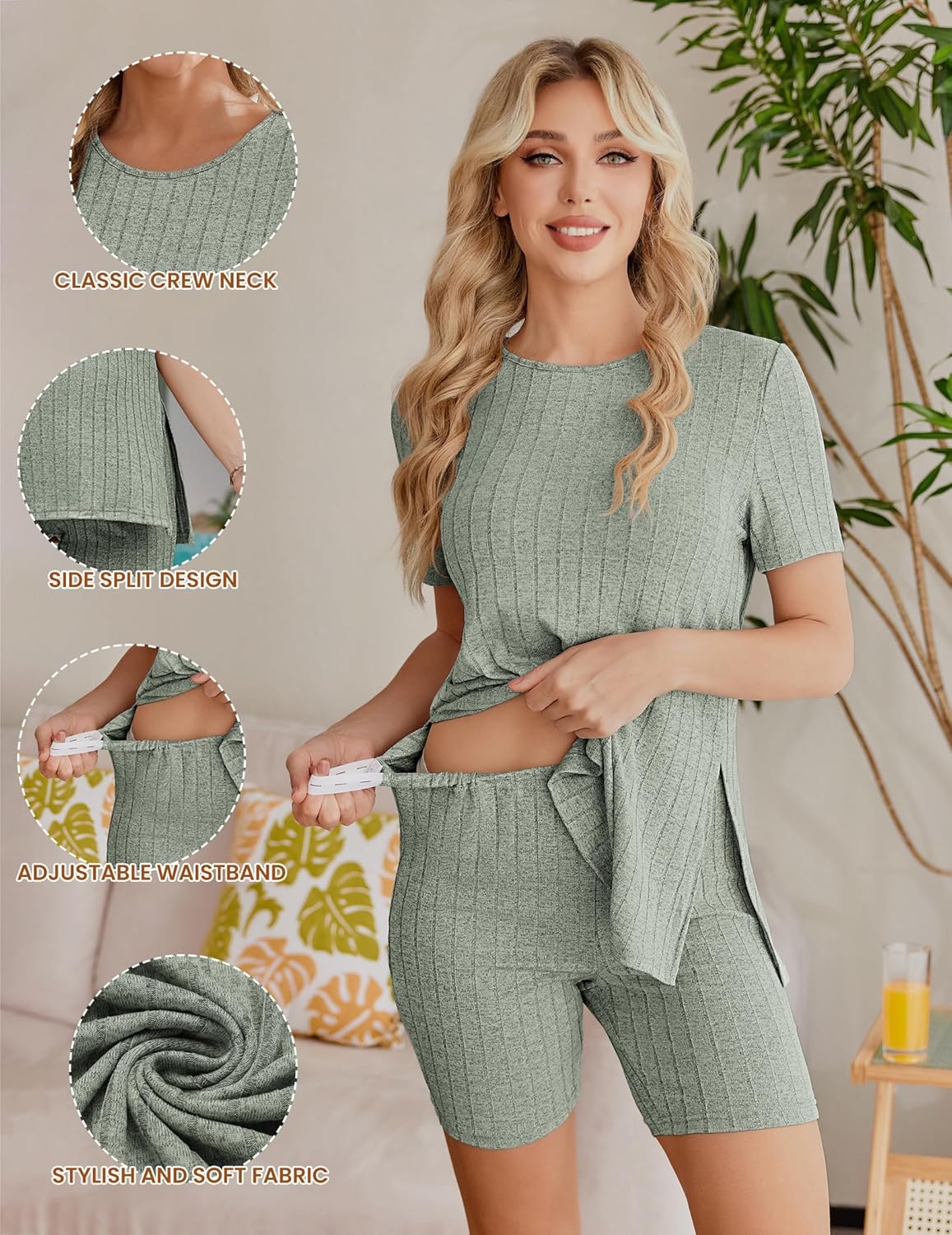 Maternity Sets 2 Piece Outfits Ribbed Knit Shirts and Shorts