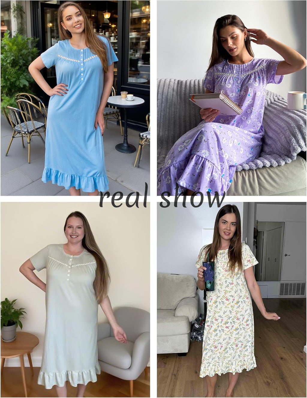 Cotton Nightgowns Soft Long Button Comfy House Dress
