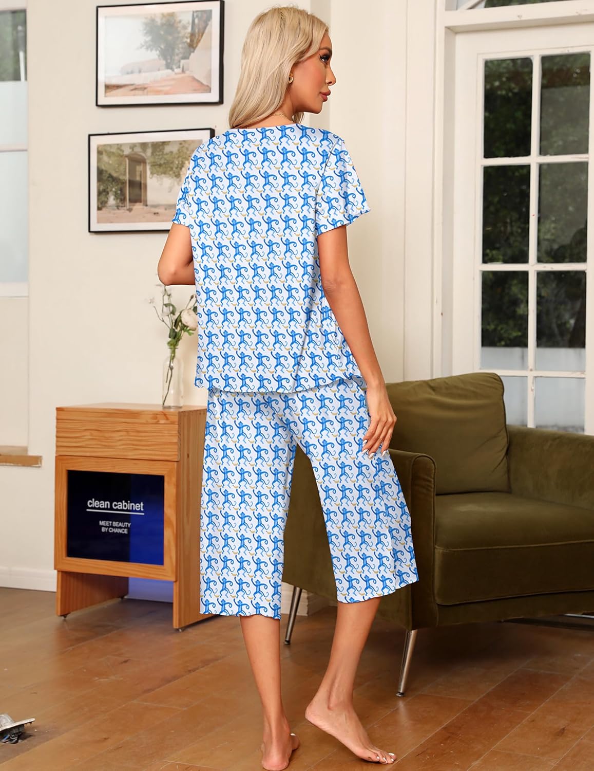 Pajama Set 2 Piece Capri Pants Top Soft Pjs
