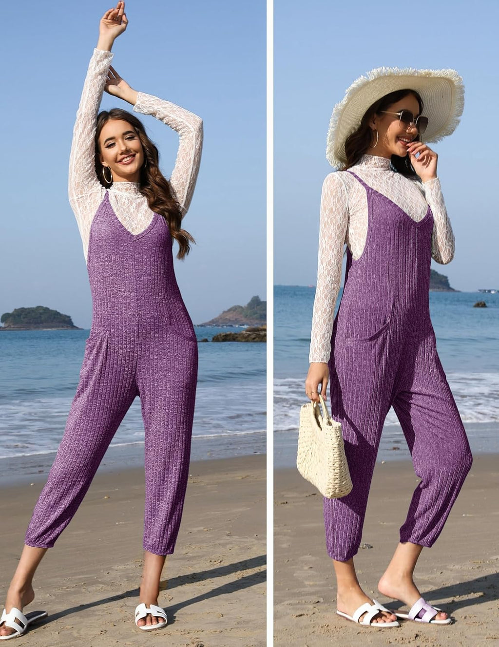 Jumpsuits for Women Sleeveless Ribbed Overall Jumpsuit Romper