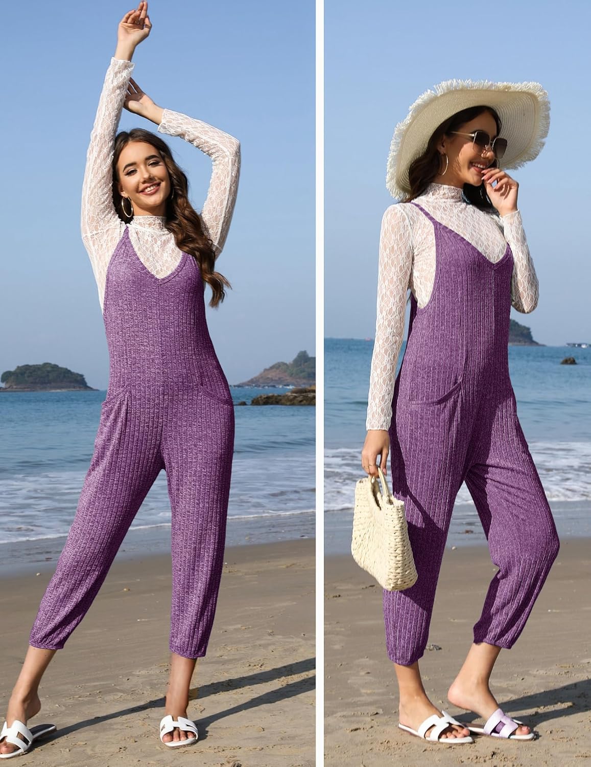 Jumpsuits for Women Sleeveless Ribbed Overall Jumpsuit Romper