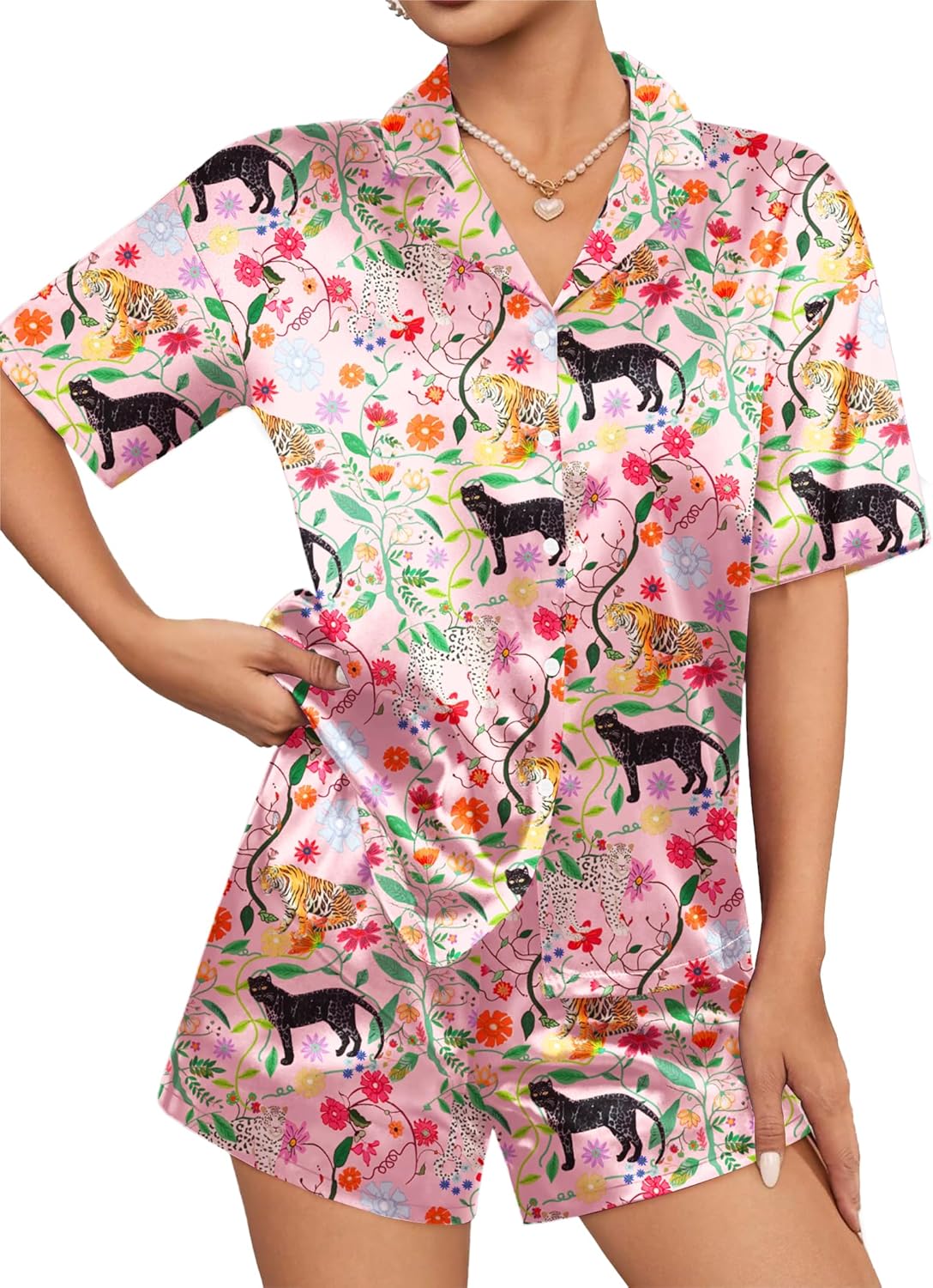 Silk Satin Pajamas Set Short Sleeve 2 Piece Pjs Set
