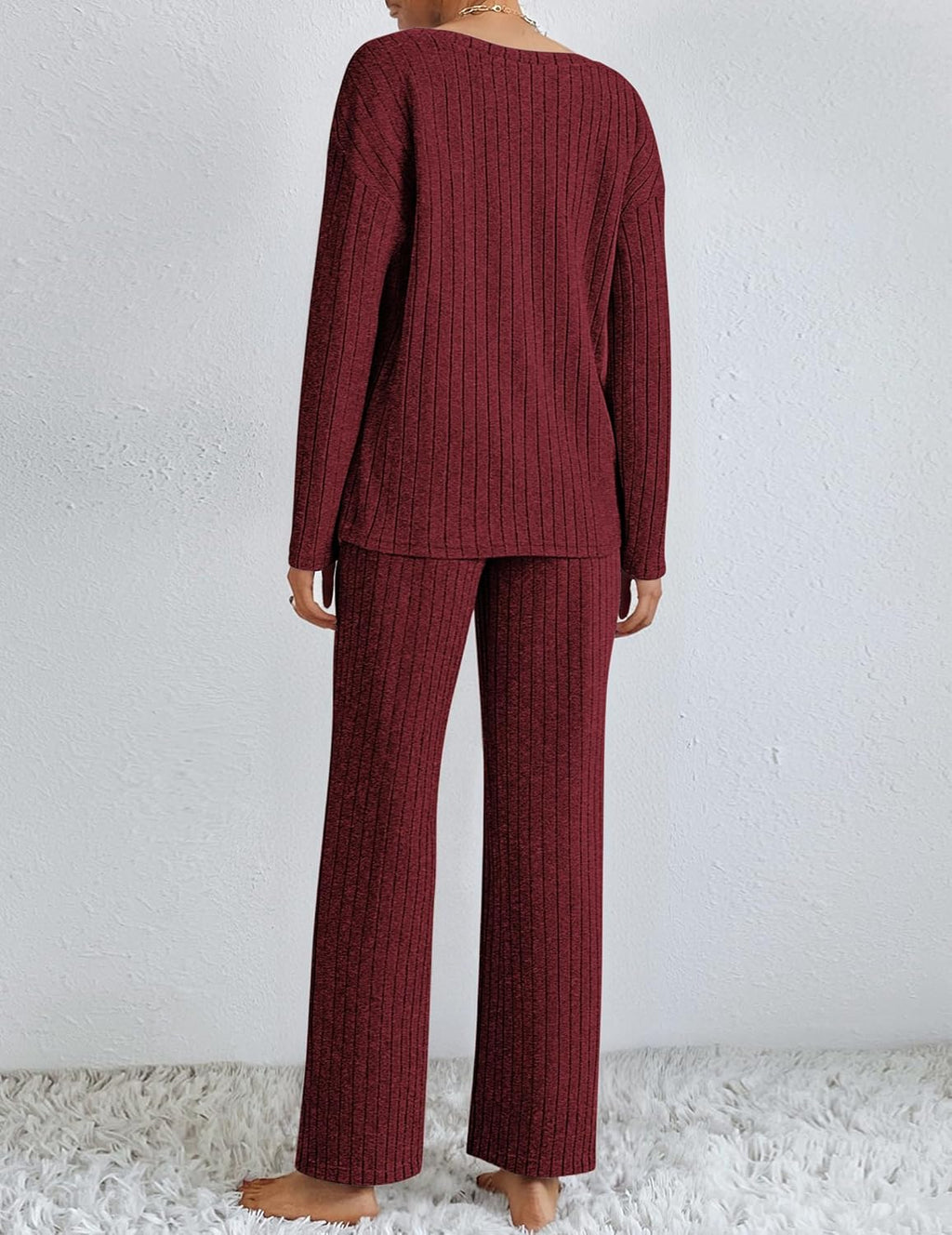 Lounge Sets Long Sleeve Knit Ribbed Pajama Sets