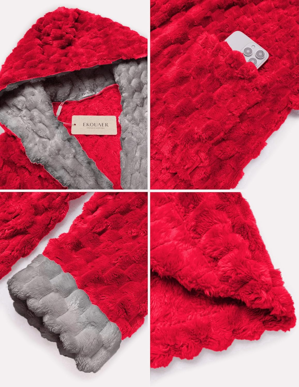 Plush Robes Long Soft Jacquard Fluffy Hooded Robe