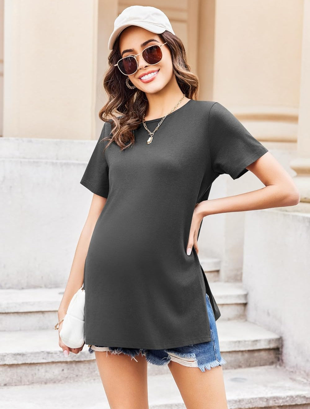 Maternity Shirts Short Sleeve Split Side Tops