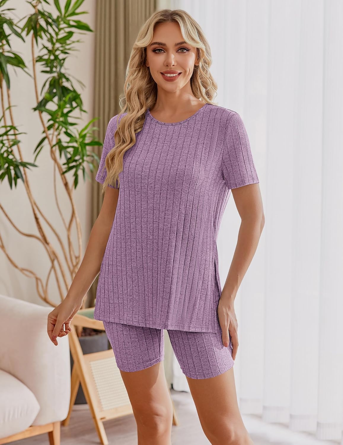 Maternity Sets 2 Piece Outfits Ribbed Knit Shirts and Shorts