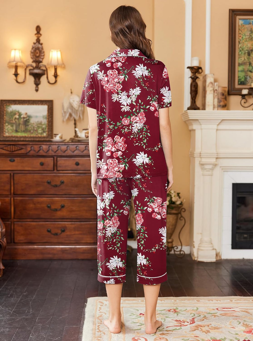 Capri Pajamas for Women Short Sleeve Comfy Lounge Set