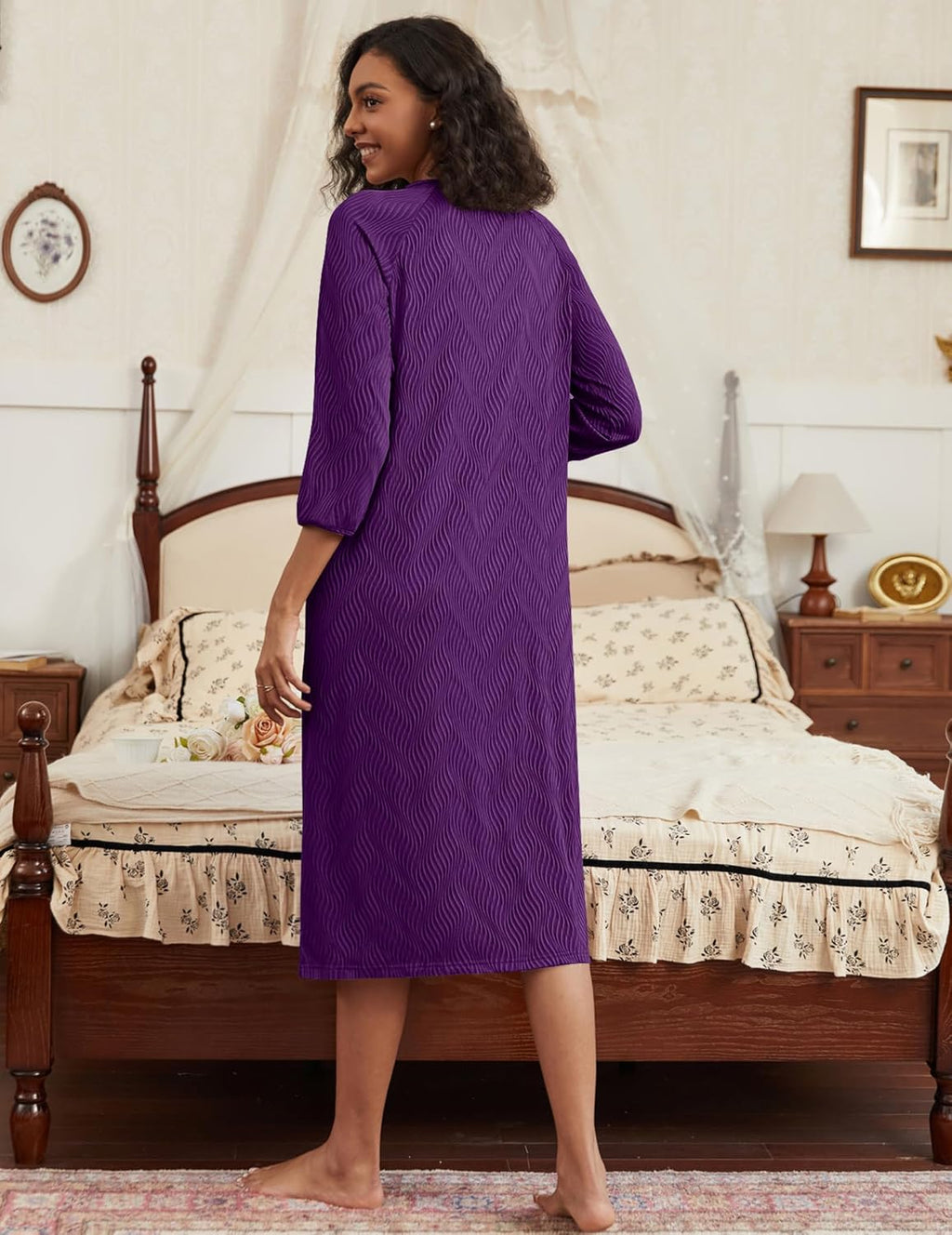 Zipper Robes for Women Ribbed Knit Bathrobe