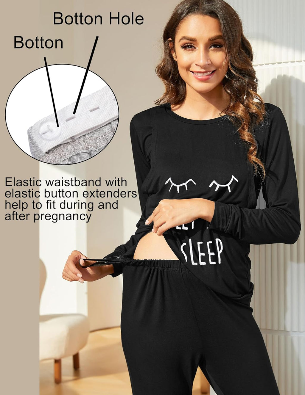 Teddy Pajama Set Long Sleeve Maternity Sleepwear