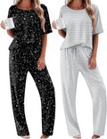 2 Pack Pajama Sets Short Sleeve Tops and Long Pants
